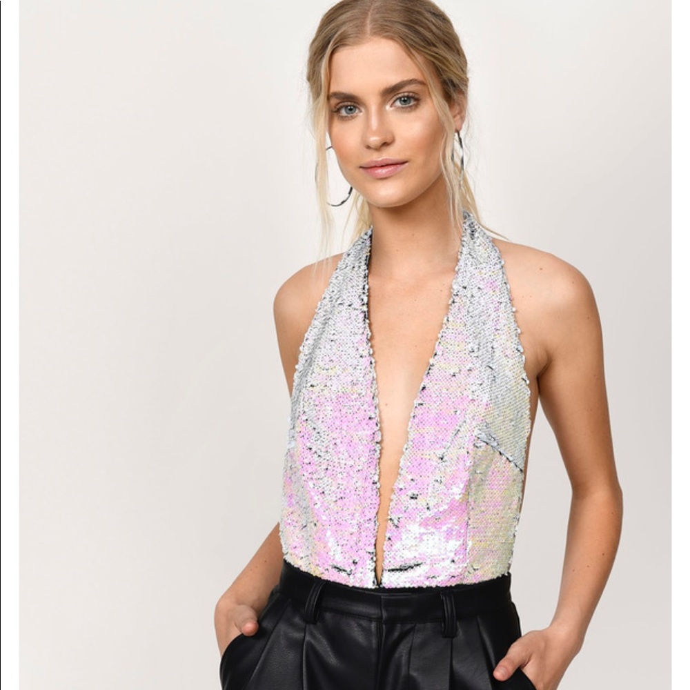 Tobi Multi Reversible Sequin Plunging Bodysuit